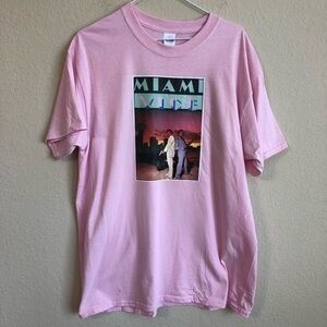 Vintage 1980s Miami Vice Iron-On On New Pink Short Sleeve T-Shirt Crockett Tubbs
